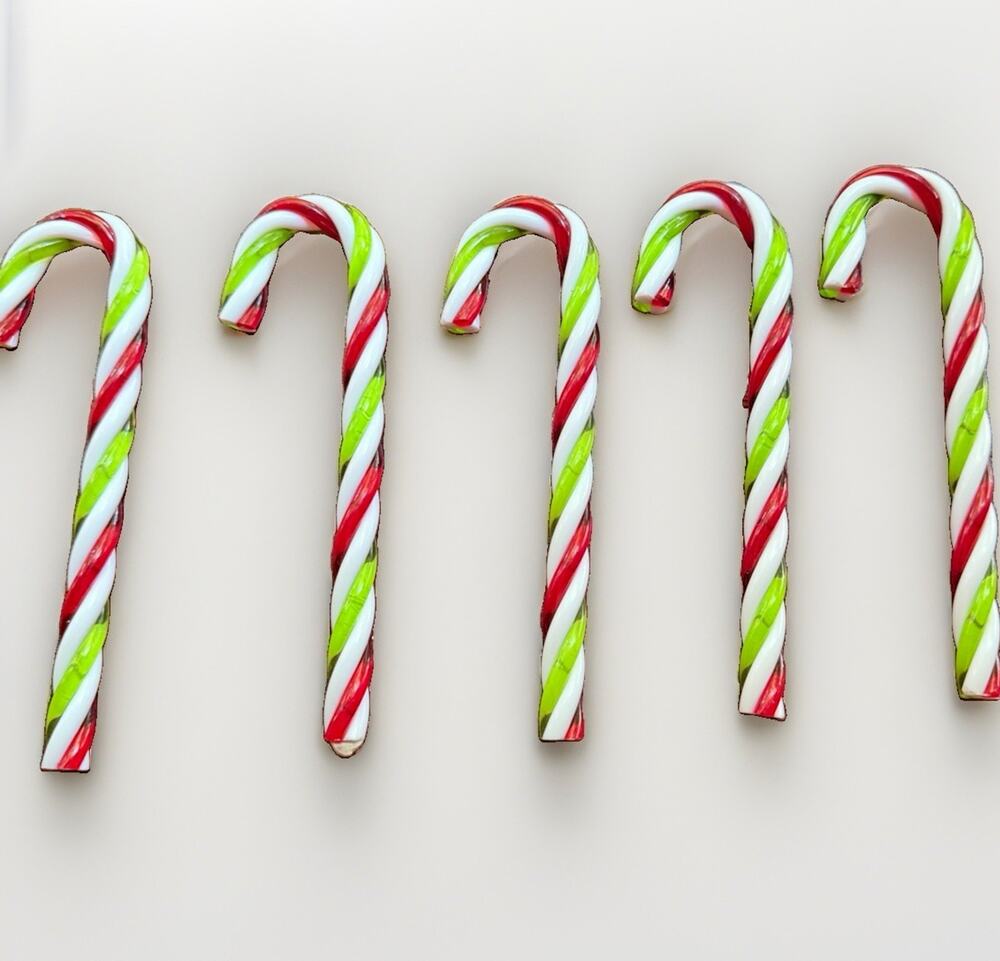Vintage 5 Candy Cane Christmas Tree Ornament Acrylic Red Green Swirl 6”